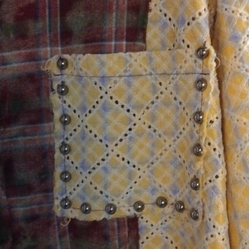 POL Patchwork Button-Front Top in Yellow and Burg… - image 3